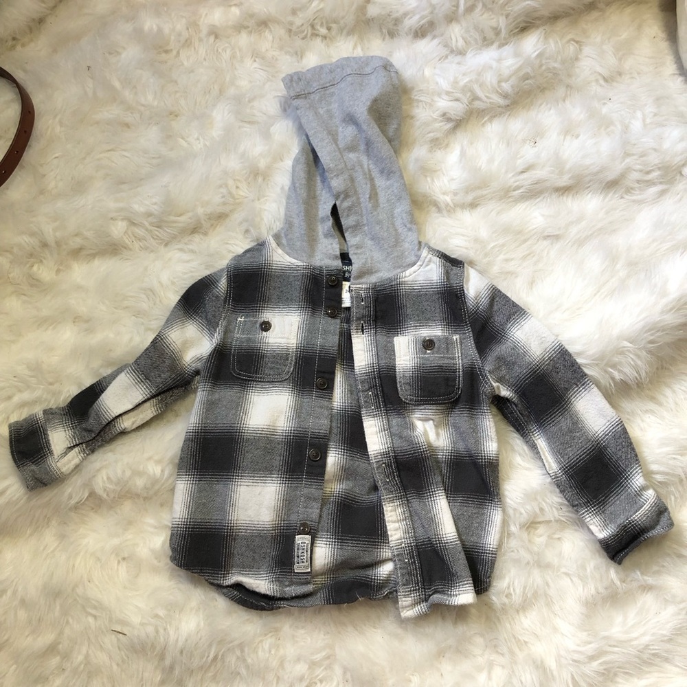 Osh Kosh B’Gosh 2T boys flannel with hood Shacket fall plaid 24 months